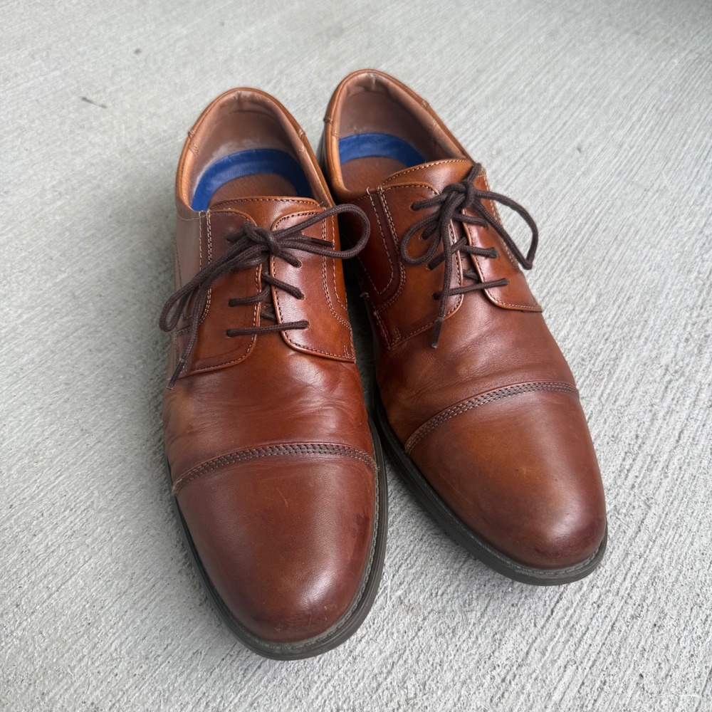 Florsheim Comfortech Brown Leather Cap Toe Oxford Dress Shoes Mens 10D